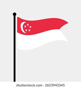 Bandeira de Singapura. Bandeira de Singapura computador digital vetor ilustração ícone design. Bandeira de mastro flutuante.