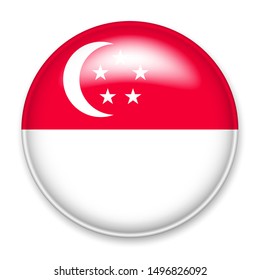 Flag of Singapore in the form of a round button with a light glare and a shadow. 