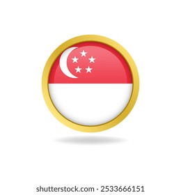 Flag of Singapore with golden round frame