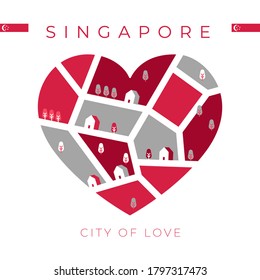 Flag of Singapore with heart shaped landscape : Vector Illustration