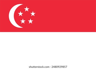 Flag of Singapore, a horizontal bicolour of red above white, overlaid in the canton (upper-left quadrant) by a white crescent moon facing a pentagon of five small white five-pointed stars