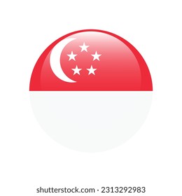 The flag of Singapore. Flag icon. Standard color. Round flag. 3d illustration. Computer illustration. Digital illustration. Vector illustration.