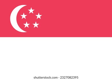 The flag of Singapore. Flag icon. Standard color. Standard size. A rectangular flag. Computer illustration. Digital illustration. Vector illustration.