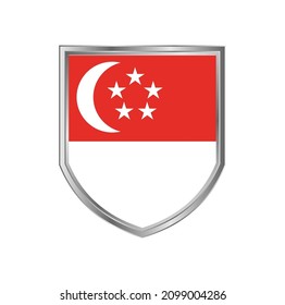 Flag of Singapore with metal shield frame