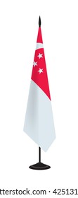 Flag of Singapore on a flagstaff. Vector illustration