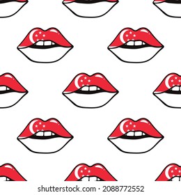 The flag of Singapore on the lips pattern. Vector illustration national flag to Independence Day on the lips of Singapore. 