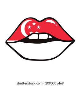 La bandera de Singapur en los labios. Indicador vectorial bandera nacional al Día de la Independencia en boca de Singapur. 