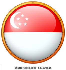 Flag of Singapore on round frame illustration