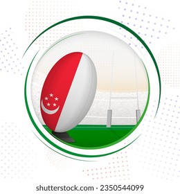 Flag of Singapore on rugby ball. Round rugby icon with flag of Singapore. Vector illustration.