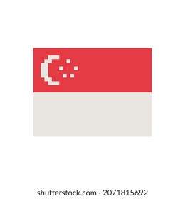 Flag Singapore. Pixel Art. Stickers Design. Isolated Vector Illustration. 