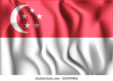 Flag of Singapore. Rectangular Shape Icon with Wavy Effect