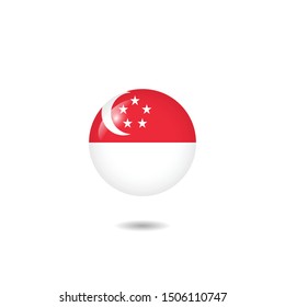 Flag of Singapore round 3d, Singapore flag template design. Vector Eps 10