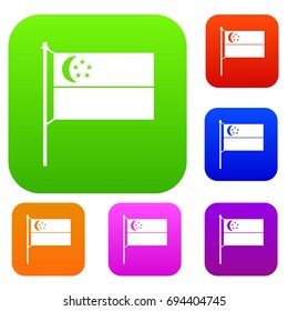 Flag of Singapore set icon in different colors isolated vector illustration. Premium collection