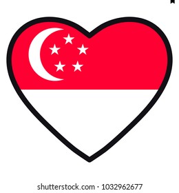 Flag of Singapore in the shape of Heart with contrasting contour, symbol of love for his country, patriotism, icon for Independence Day.