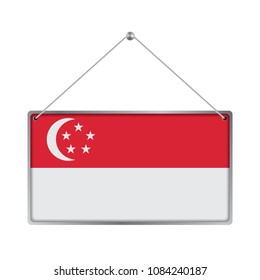 Flag of Singapore.. The symbol of the state in the pennant hanging on the rope, 
rectangle hanging. Vector Illustration EPS10. White Background.