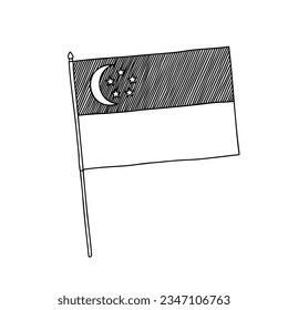 Flag of Singapore. Vector, black and white hand drawn flag.