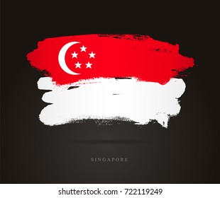 Flag of Singapore. Vector illustration on a black background. Beautiful brush strokes. Abstract concept. Elements for design.