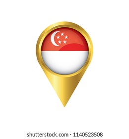 Flag of Singapore.symbol check in Singapore, golden map pointer with the national flag of Singapore in the button. vector illustration.