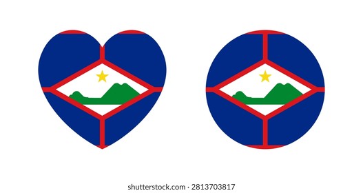 Flag of Sint Eustatius heart, round sticker, icon. Set of Sint Eustatius Flag circle, heart button, banner, badge.