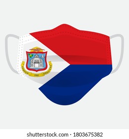 Flag of Sint Maarten on medical face mask Front side vector isolated on white background. EPS.file. Medical face mask concept protect people in country from virus.