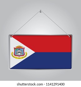 Flag of Sint Maarten. The symbol of the state in the pennant hanging on the rope, rectangle hanging. Vector Illustration EPS10.