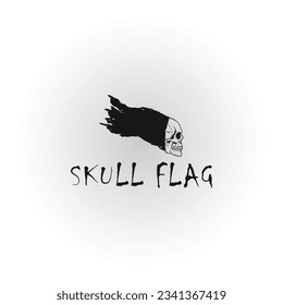 Flag Skull Isolated Vector Illustration. Vector grunge skull and black flag logo applied for sport and business logo design inspiration