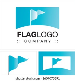 Flag (Sky, Horizon) Vector Symbol Company Logo (Logotype). Explore, Discovery, Conquer, Adventure, Journey, Milestone Icon Illustration. Elegant Modern Identity Concept Design Idea Brand Template.
