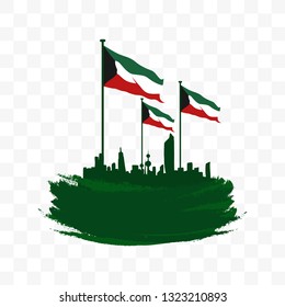 The Flag and Skyline of Kuwait. Template Design. Vector Illustration. Eps 08.