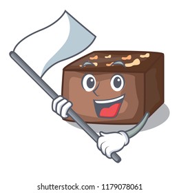 With flag slice almond chocolate cake isolated on mascot