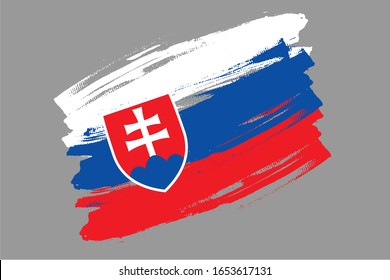 Flag of Slovak Republic. Slovakia's tricolor brush grunge concept. Horizontal vector Illustration isolated on gray background.  