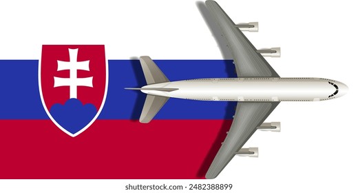 Flag of Slovakia with an airplane flying over it close up. Vector image.