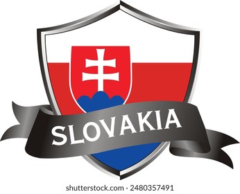 Flag of slovakia as around the metal silver shield with slovakia flag