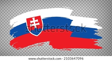 Flag of Slovakia from brush strokes. Waving Flag Slovak Republic on transparent background for your web site design, app, UI. Stock vector. EPS10.