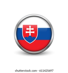 Flag of Slovakia, button with metal frame and shadow