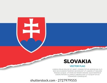 Bandera de Eslovaquia. Creativo efecto de borde de papel rasgado sobre fondo transparente con irregularidades irregulares. Una apariencia tridimensional con sombras realistas, como si hubiera sido rasgada para revelar una superficie blanca debajo
