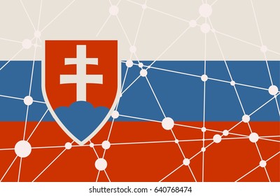 Flag of the Slovakia. Low poly concept triangular style. Molecule And Communication Background. Connected lines with dots.