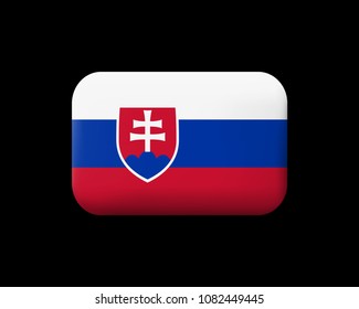 Flag of Slovakia. Matted Vector Icon and Button. Rectangular Shape with Rounded Corners