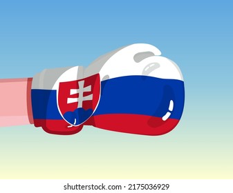 Flag of Slovakia on boxing glove. Confrontation between countries with competitive power. Offensive attitude. Separation of power. Template ready design.