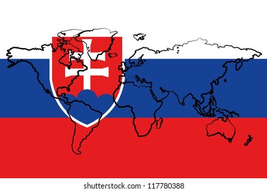The flag of Slovakia with the outline of the world
