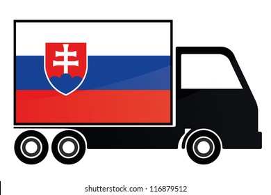 The flag of Slovakia painted on the side of the silhouette of a truck