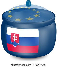 Flag of Slovakia. Saucepan with a translucent cover. The symbol of the European Union. 3D illustration isolated on white background.