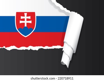 Flag of Slovakia under ripped paper vector illustration.