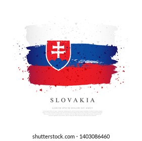 Flag of Slovakia. Vector illustration on white background. Brush strokes drawn by hand. Republic Day.