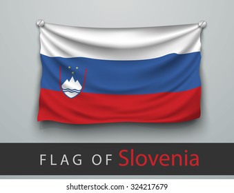FLAG OF slovenia battered, hung on the wall, screwed screws