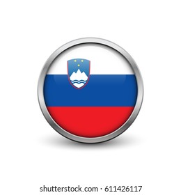 Flag of Slovenia, button with metal frame and shadow
