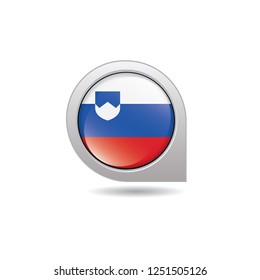 Flag of Slovenia, button with the reflection of light and shadow, gray frame, Icon country. Realistic vector illustration on white background.