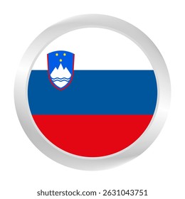 Bandera de Eslovenia. Logotipo del icono de la bandera del círculo. Bandera redonda. Icono de la bandera. Color estándar. Ilustración digital. Ilustración vectorial.	