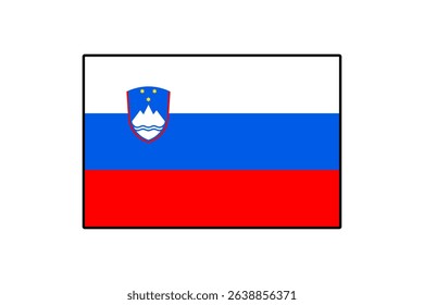 The flag of Slovenia features three horizontal stripes in white, blue, and red, with the national coat of arms positioned in the upper left corner. It symbolizes the country's identity and heritage.