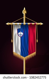 Flag of Slovenia. Festive Vertical Banner. Wall Hangings with Gold Tassel Fringing