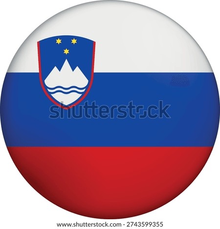 Flag of Slovenia. Glossy circular flag. Button appearance. 3D Icon Design with depth. Professional, tactile look. Perfect for representing national identity in digital interfaces and perfect for websites